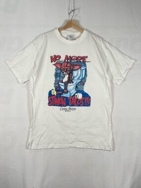Vintage Y2K M&O Knits Gold Funny Mexico Chihuahua Tacos T shirt Sz L